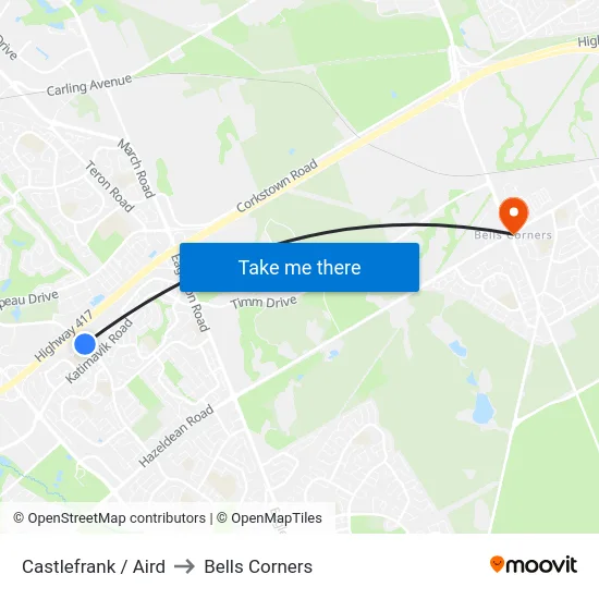 Castlefrank / Aird to Bells Corners map