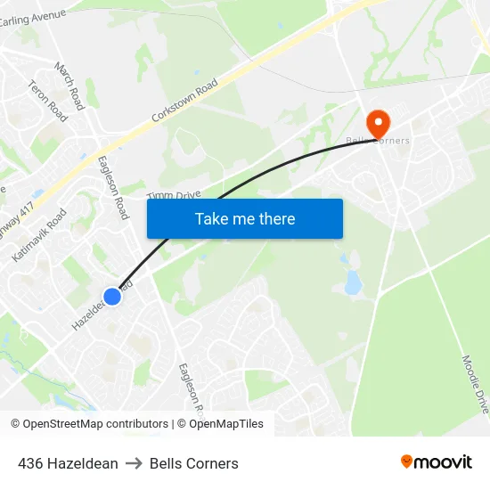 436 Hazeldean to Bells Corners map