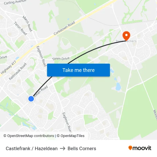 Castlefrank / Hazeldean to Bells Corners map