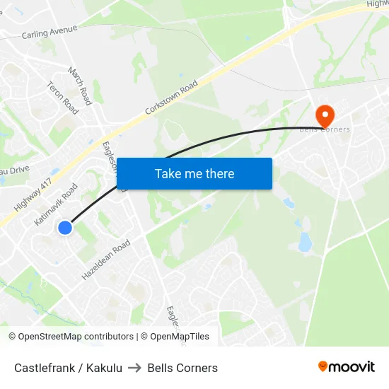 Castlefrank / Kakulu to Bells Corners map