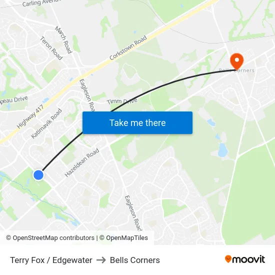 Terry Fox / Edgewater to Bells Corners map