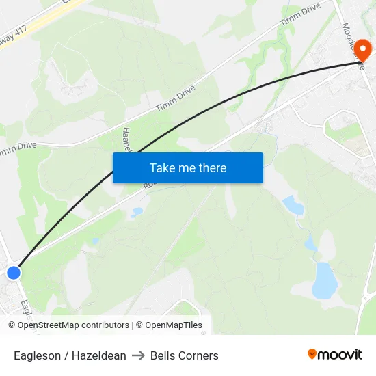 Eagleson / Hazeldean to Bells Corners map