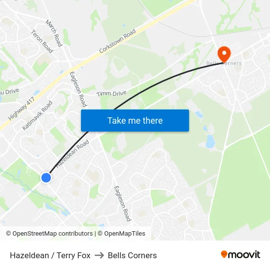 Hazeldean / Terry Fox to Bells Corners map