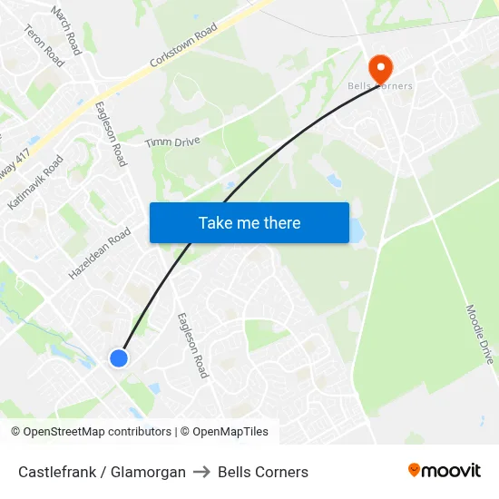 Castlefrank / Glamorgan to Bells Corners map
