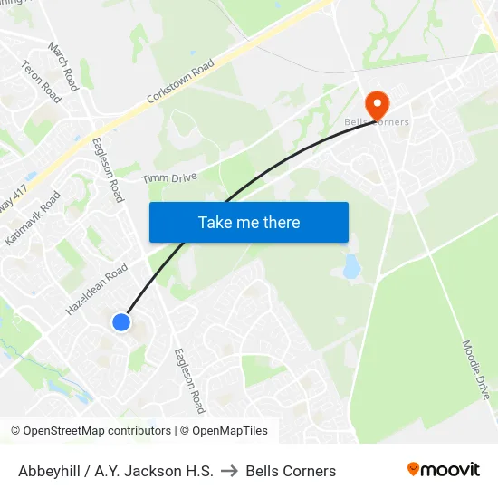 Abbeyhill / A.Y. Jackson H.S. to Bells Corners map