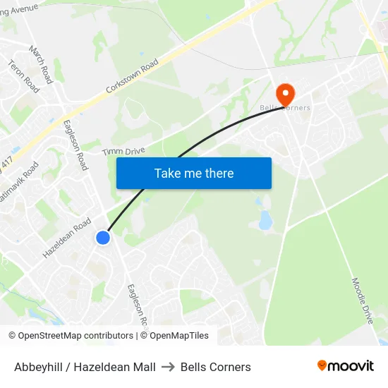 Abbeyhill / Hazeldean Mall to Bells Corners map