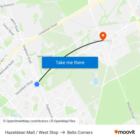 Hazeldean Mall / West Stop to Bells Corners map