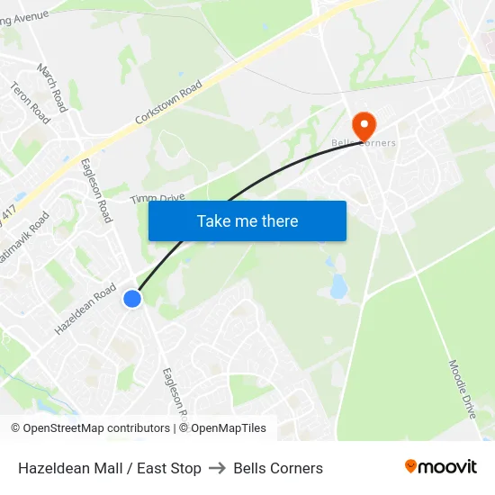 Hazeldean Mall / East Stop to Bells Corners map