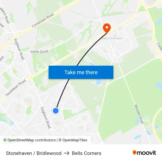Stonehaven / Bridlewood to Bells Corners map