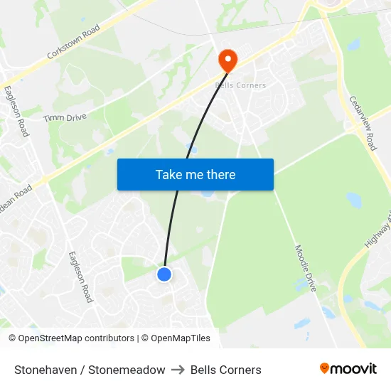 Stonehaven / Stonemeadow to Bells Corners map