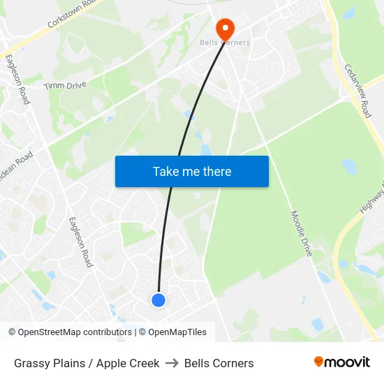 Grassy Plains / Apple Creek to Bells Corners map