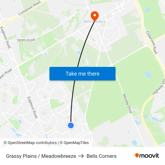 Grassy Plains / Meadowbreeze to Bells Corners map