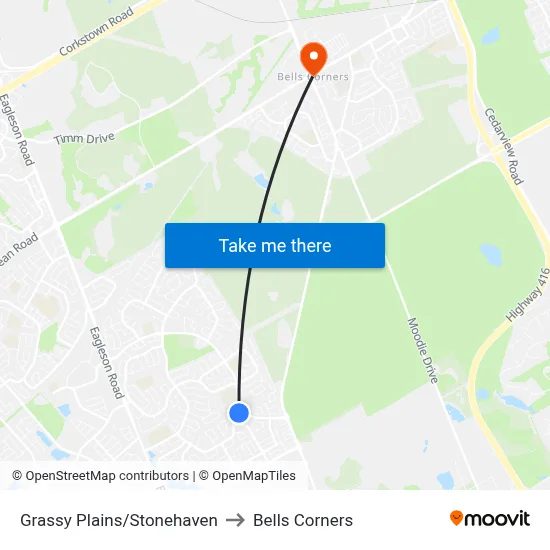 Grassy Plains/Stonehaven to Bells Corners map