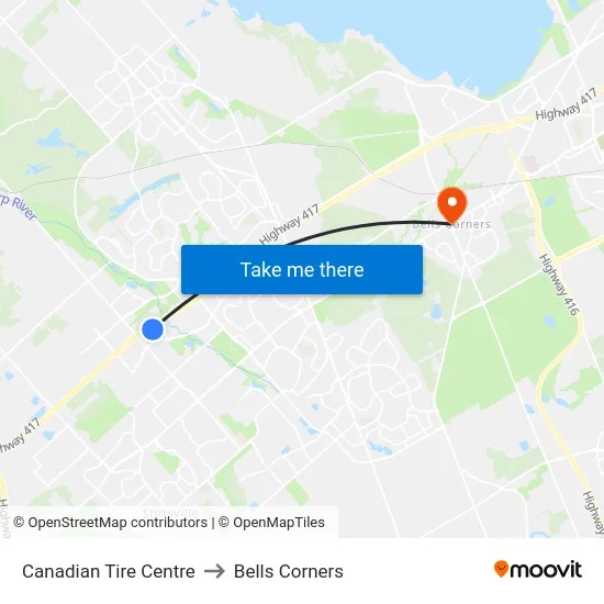 Canadian Tire Centre to Bells Corners map