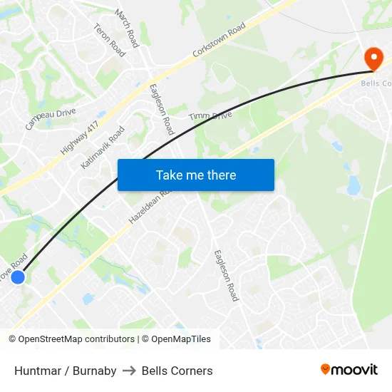 Huntmar / Burnaby to Bells Corners map