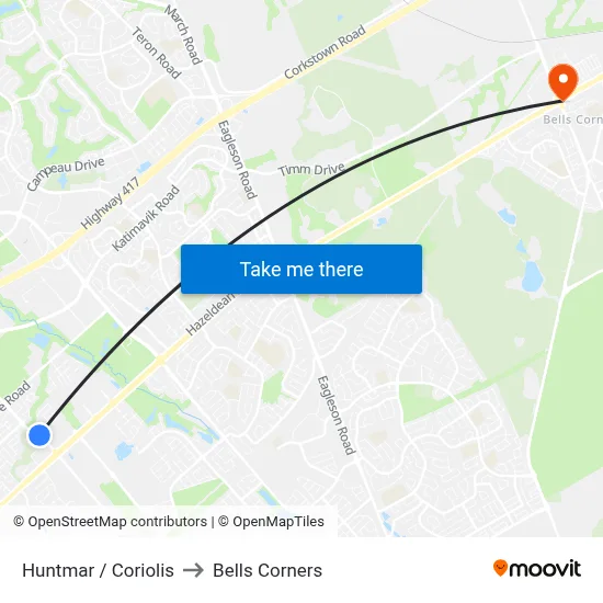 Huntmar / Coriolis to Bells Corners map