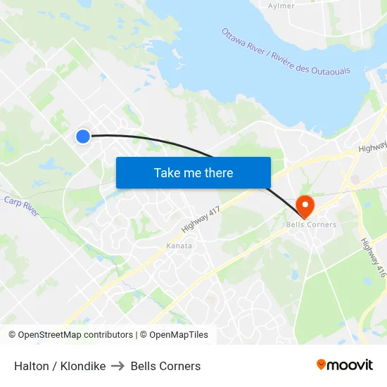 Halton / Klondike to Bells Corners map