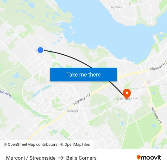 Marconi / Streamside to Bells Corners map
