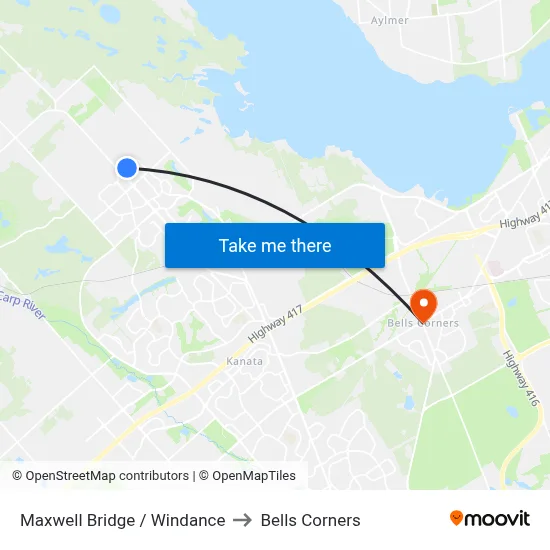 Maxwell Bridge / Windance to Bells Corners map