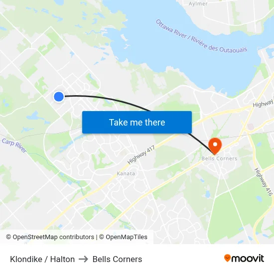 Klondike / Halton to Bells Corners map