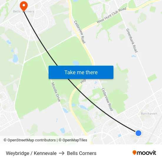 Weybridge / Kennevale to Bells Corners map