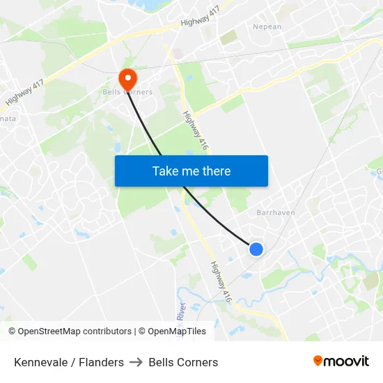 Kennevale / Flanders to Bells Corners map