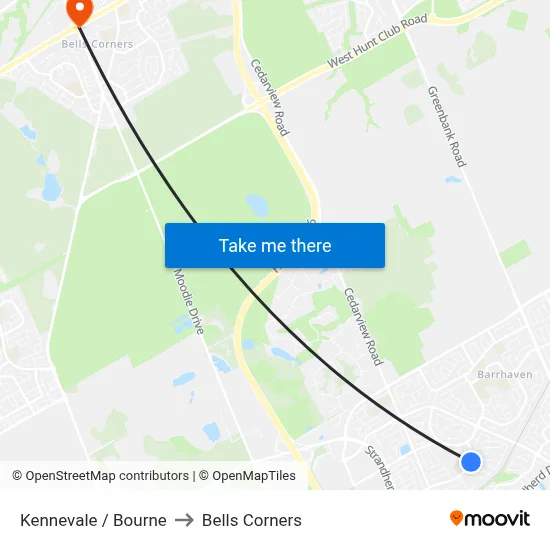 Kennevale / Bourne to Bells Corners map