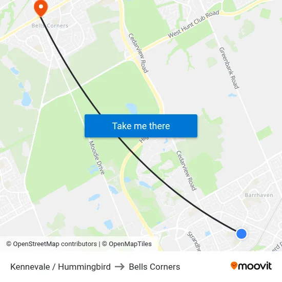 Kennevale / Hummingbird to Bells Corners map