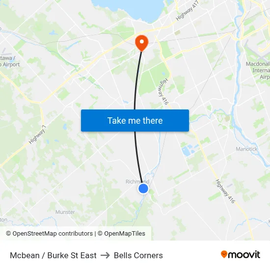 Mcbean / Burke St East to Bells Corners map