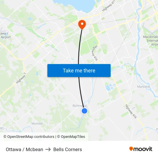 Ottawa / Mcbean to Bells Corners map