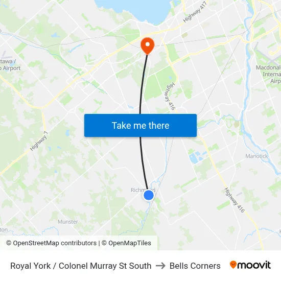 Royal York / Colonel Murray St South to Bells Corners map