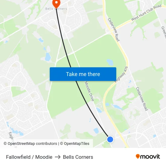 Fallowfield / Moodie to Bells Corners map