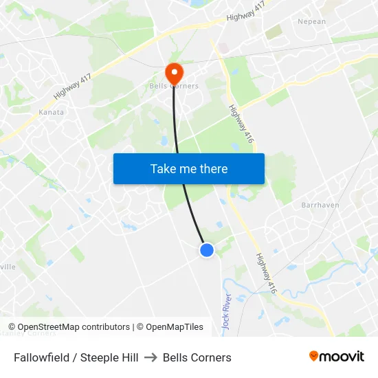 Fallowfield / Steeple Hill to Bells Corners map