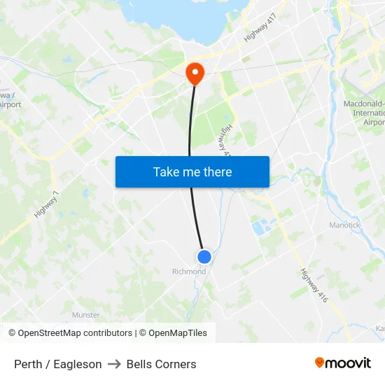 Perth / Eagleson to Bells Corners map