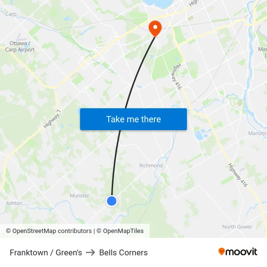 Franktown / Green's to Bells Corners map