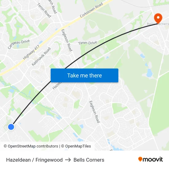 Hazeldean / Fringewood to Bells Corners map