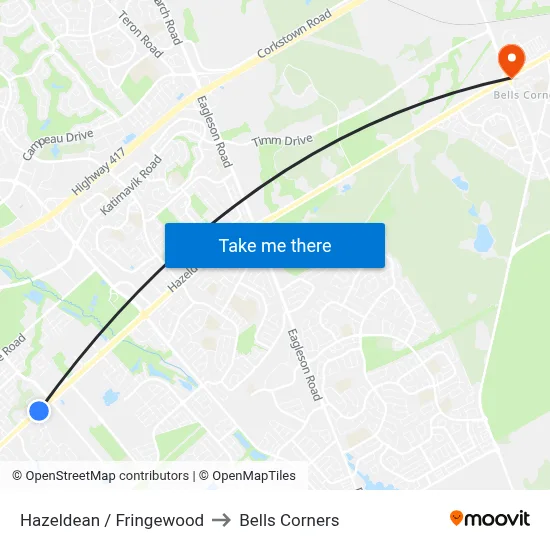 Hazeldean / Fringewood to Bells Corners map