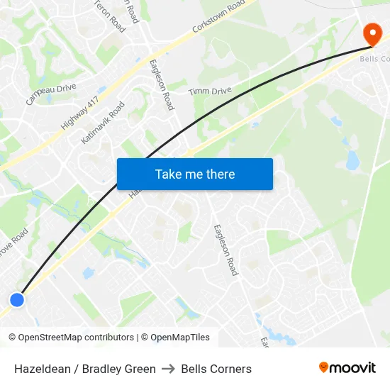 Hazeldean / Bradley Green to Bells Corners map