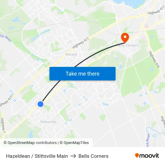 Hazeldean / Stittsville Main to Bells Corners map