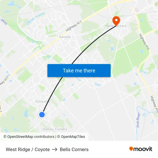 West Ridge / Coyote to Bells Corners map