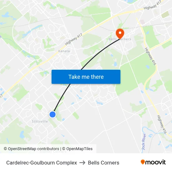 Cardelrec-Goulbourn Complex to Bells Corners map