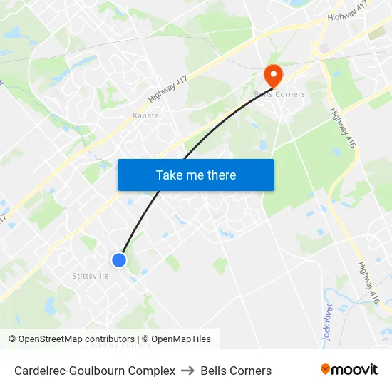 Cardelrec-Goulbourn Complex to Bells Corners map