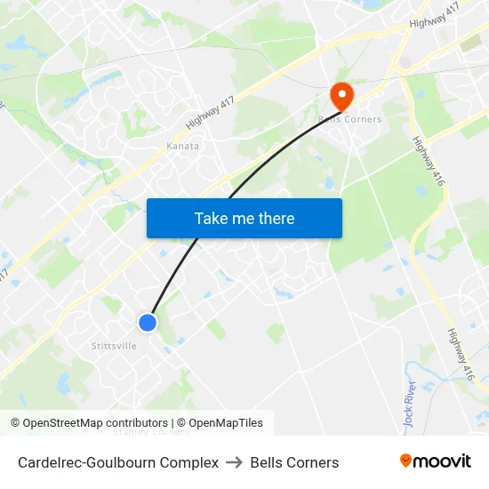 Cardelrec-Goulbourn Complex to Bells Corners map