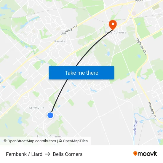 Fernbank / Liard to Bells Corners map