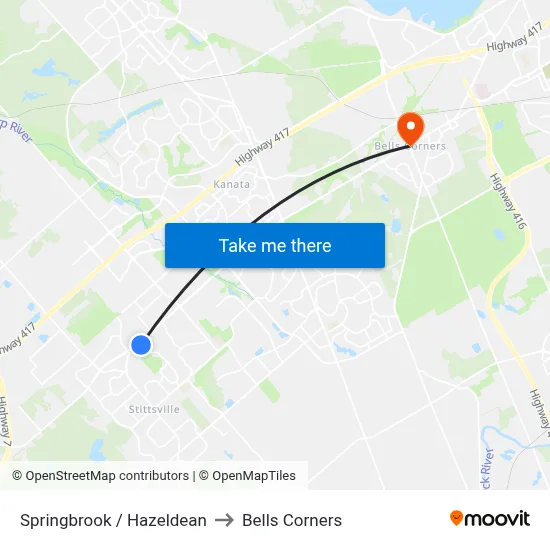 Springbrook / Hazeldean to Bells Corners map