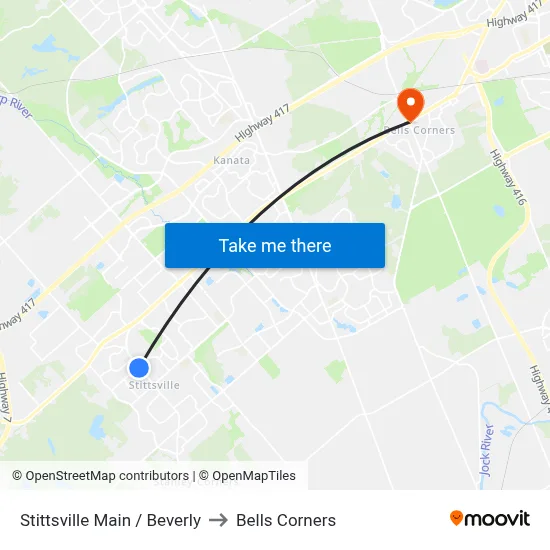 Stittsville Main / Beverly to Bells Corners map