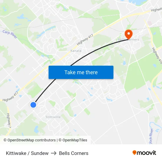 Kittiwake / Sundew to Bells Corners map