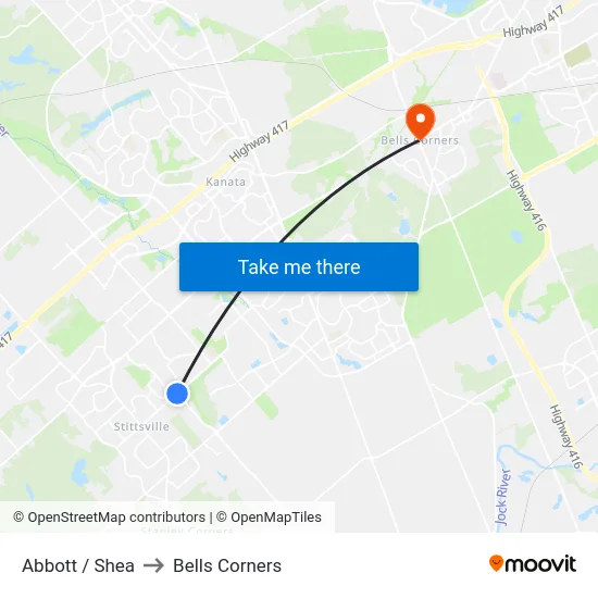 Abbott / Shea to Bells Corners map