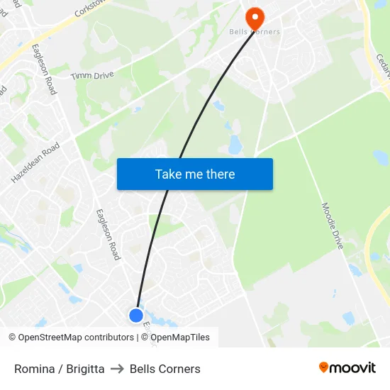 Romina / Brigitta to Bells Corners map