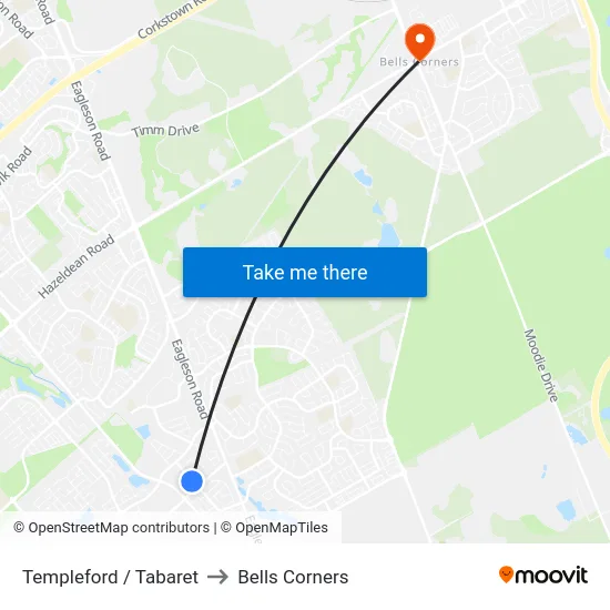 Templeford / Tabaret to Bells Corners map